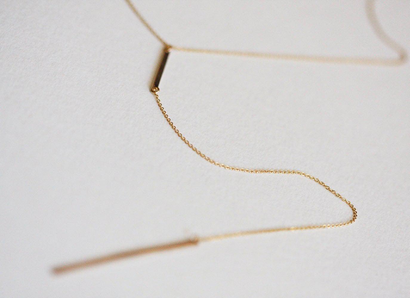 Gold bar drop necklace