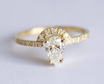 Pear White Diamond Eternity Curved Engagement Ring