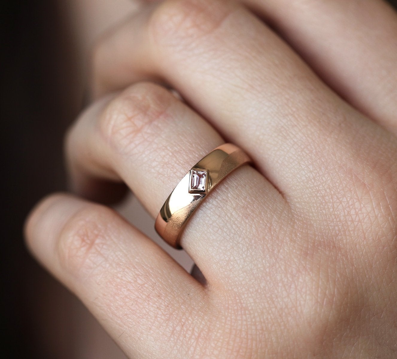 Gold Wedding Band with Morganite