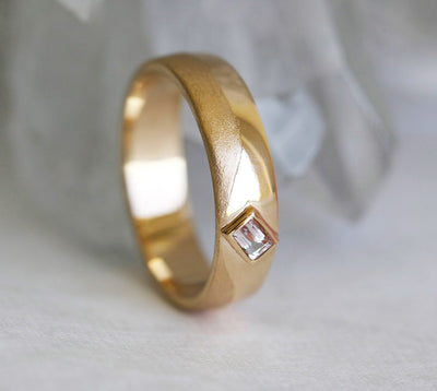 Gold Wedding Band with Morganite