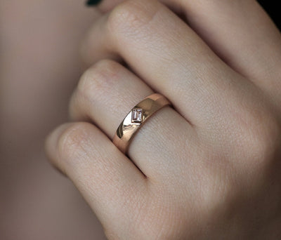 Gold Wedding Band with Morganite