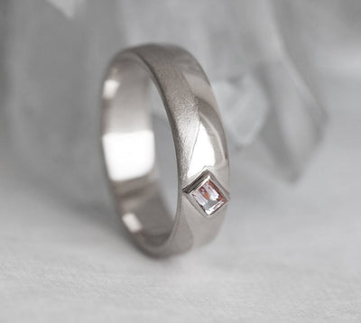 White Gold Wedding Band with Morganite