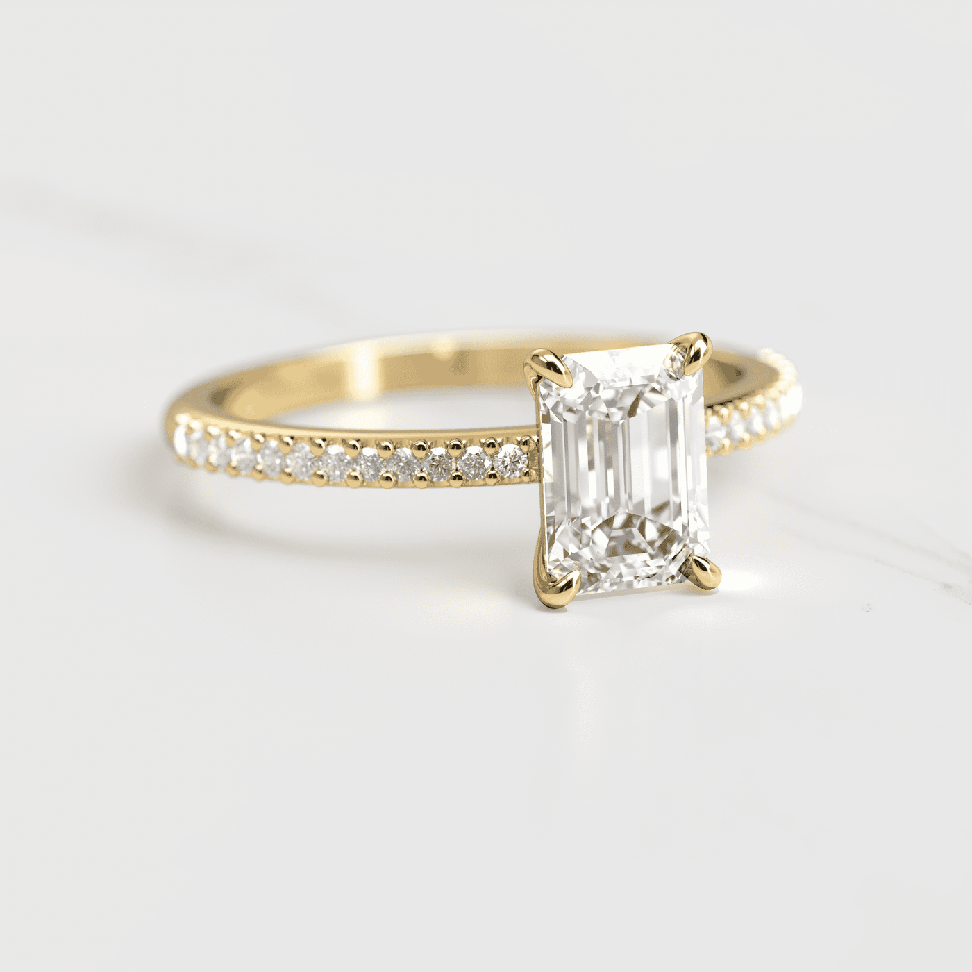 Emerald Cut White Diamond Half Pave Ring