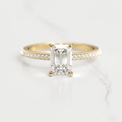 Emerald Cut White Diamond Half Pave Ring