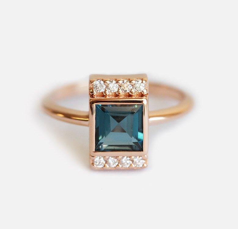 Eden London Blue Topaz Engagement Ring With Pave Diamonds-Capucinne