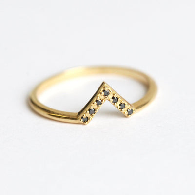 Elegant Black Diamond V-Shaped Chevron Gold Ring