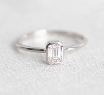 Emerald Cut White Diamond Solitaire Engagement Ring
