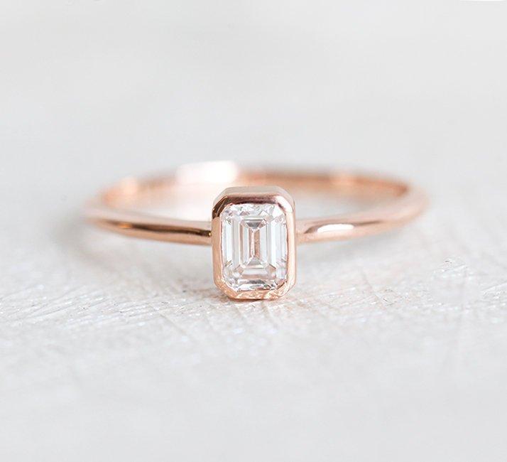 Emerald Cut White Diamond Solitaire Engagement Ring