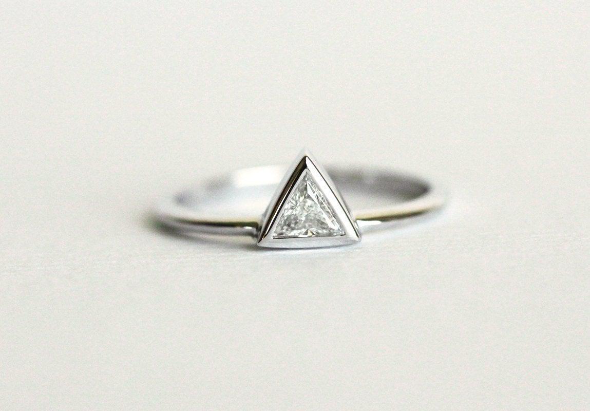 Triangle Shape White Diamond Solitaire Engagement Ring