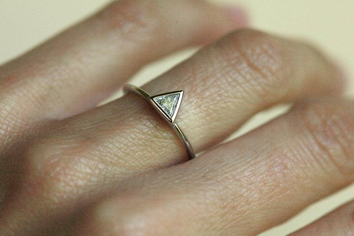Triangle Shape White Diamond Solitaire Engagement Ring
