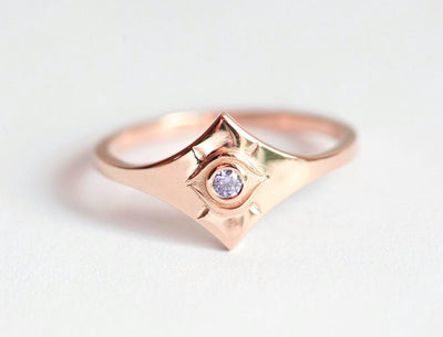 Purple Round Tanzanite Evil Eye Looking Rose Gold Ring