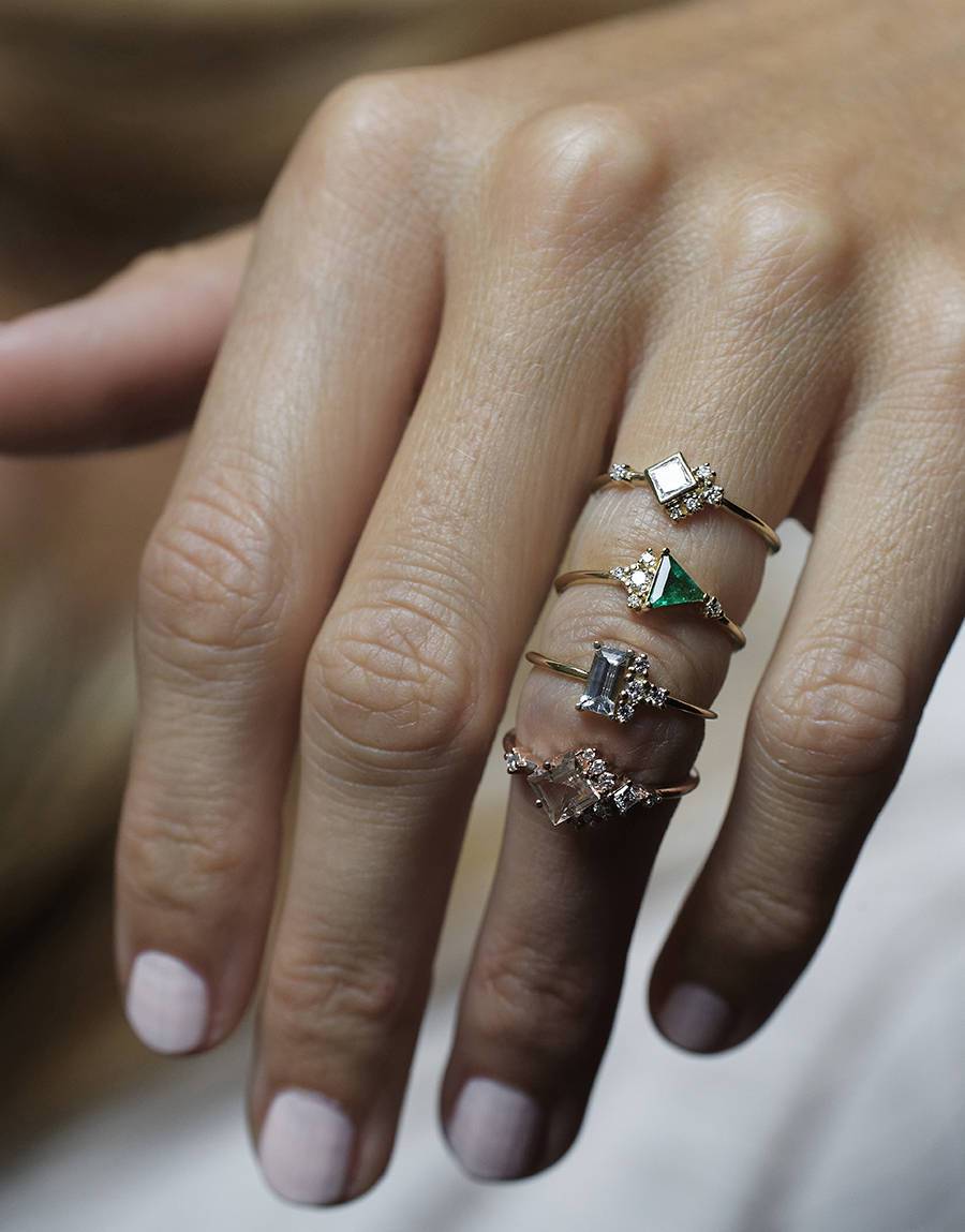 Princess Cut White Diamond Cluster Ring with Round White Side Diamonds