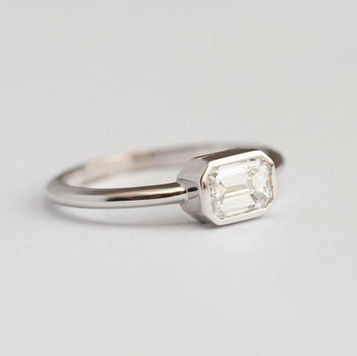Emerald-Cut White Diamond Solitaire Engagement Ring