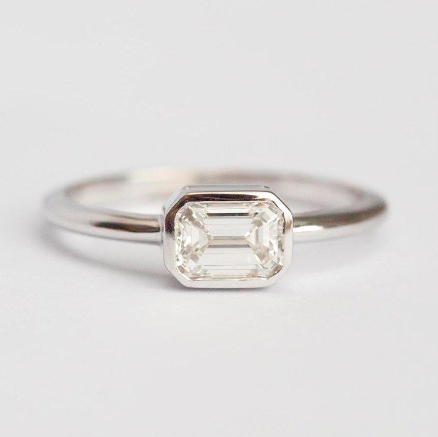 Emerald-Cut White Diamond Solitaire Engagement Ring