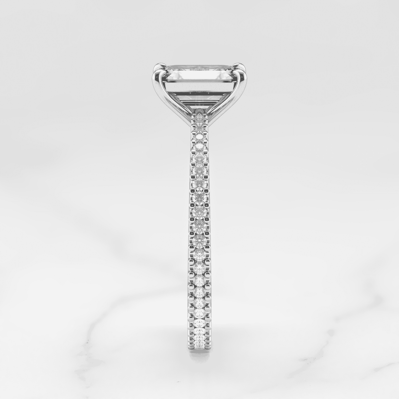 Emerald Cut Tapered White Diamond Full Pave Ring