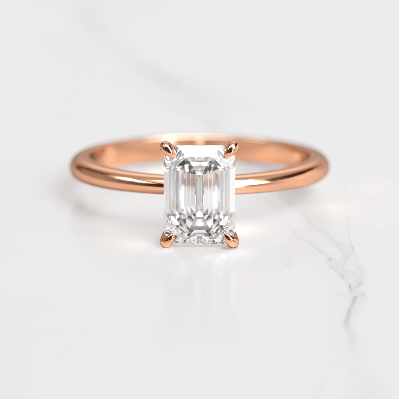 Emerald-Cut Tapered White Diamond Solitaire Ring