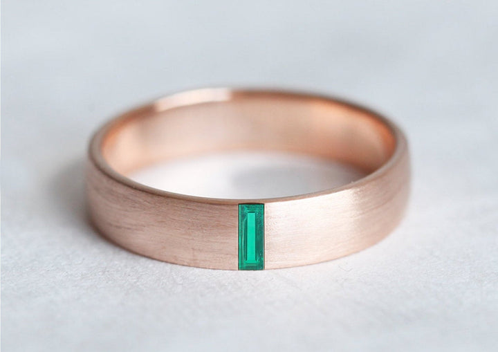 Emerald Wedding Band, Mens Emerald Ring, Baguette Emerald – Capucinne