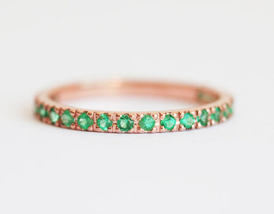 Half Eternity Round Emerald, Rose Gold Wedding Ring
