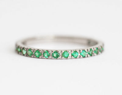 Half Eternity Round Emerald, White Gold Wedding Ring