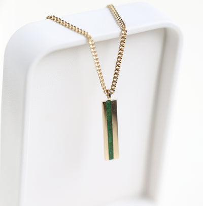 Men's emerald bar gold chain necklace