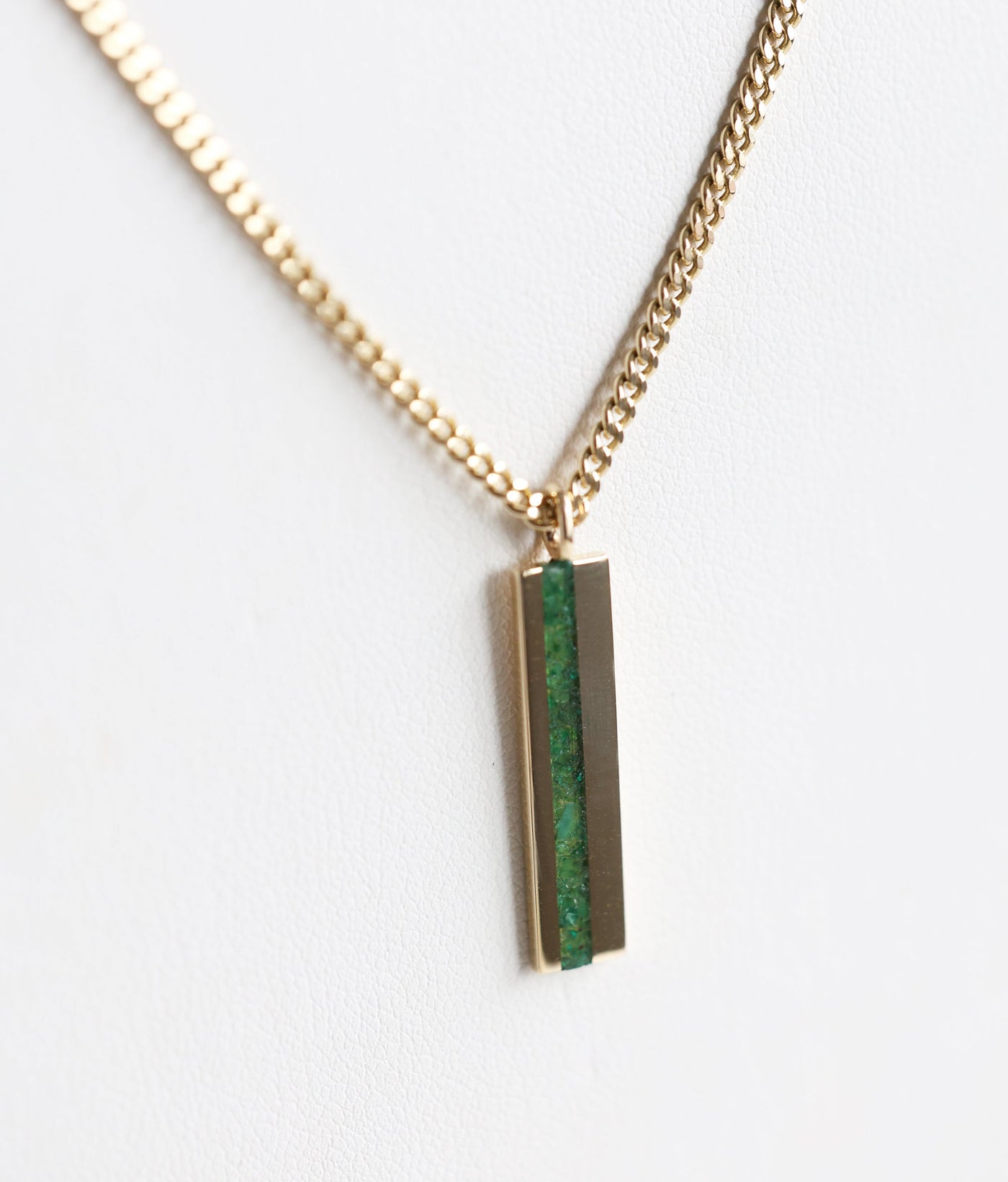 Men's emerald bar gold chain necklace