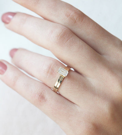 Emerald-Cut White Diamond Solitaire Engagement Ring Set