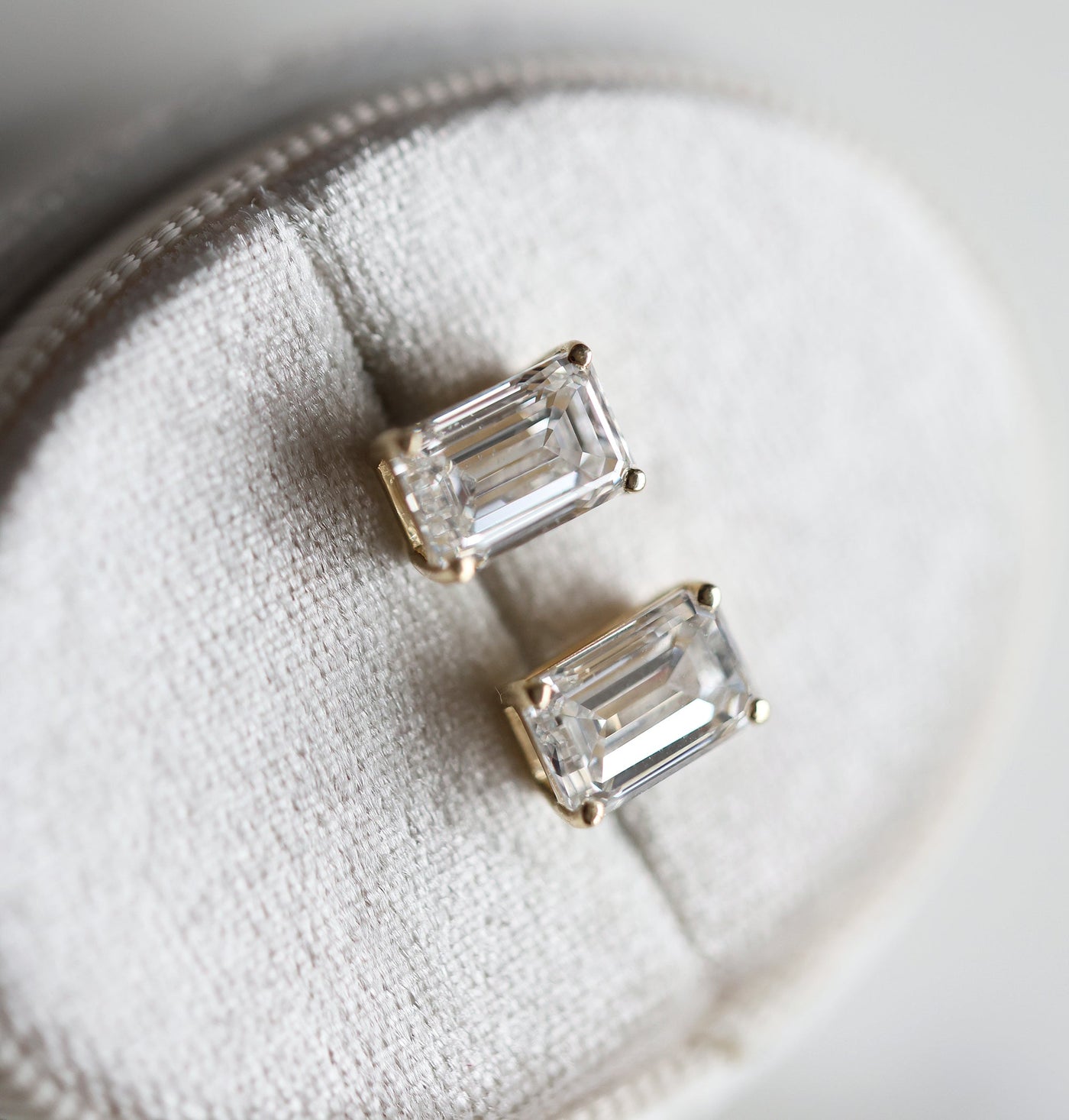 Emerald cut diamond stud earrings