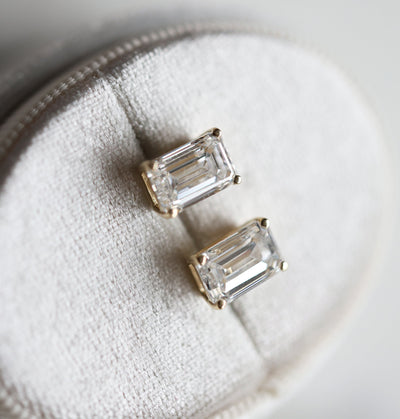 Emerald cut diamond stud earrings