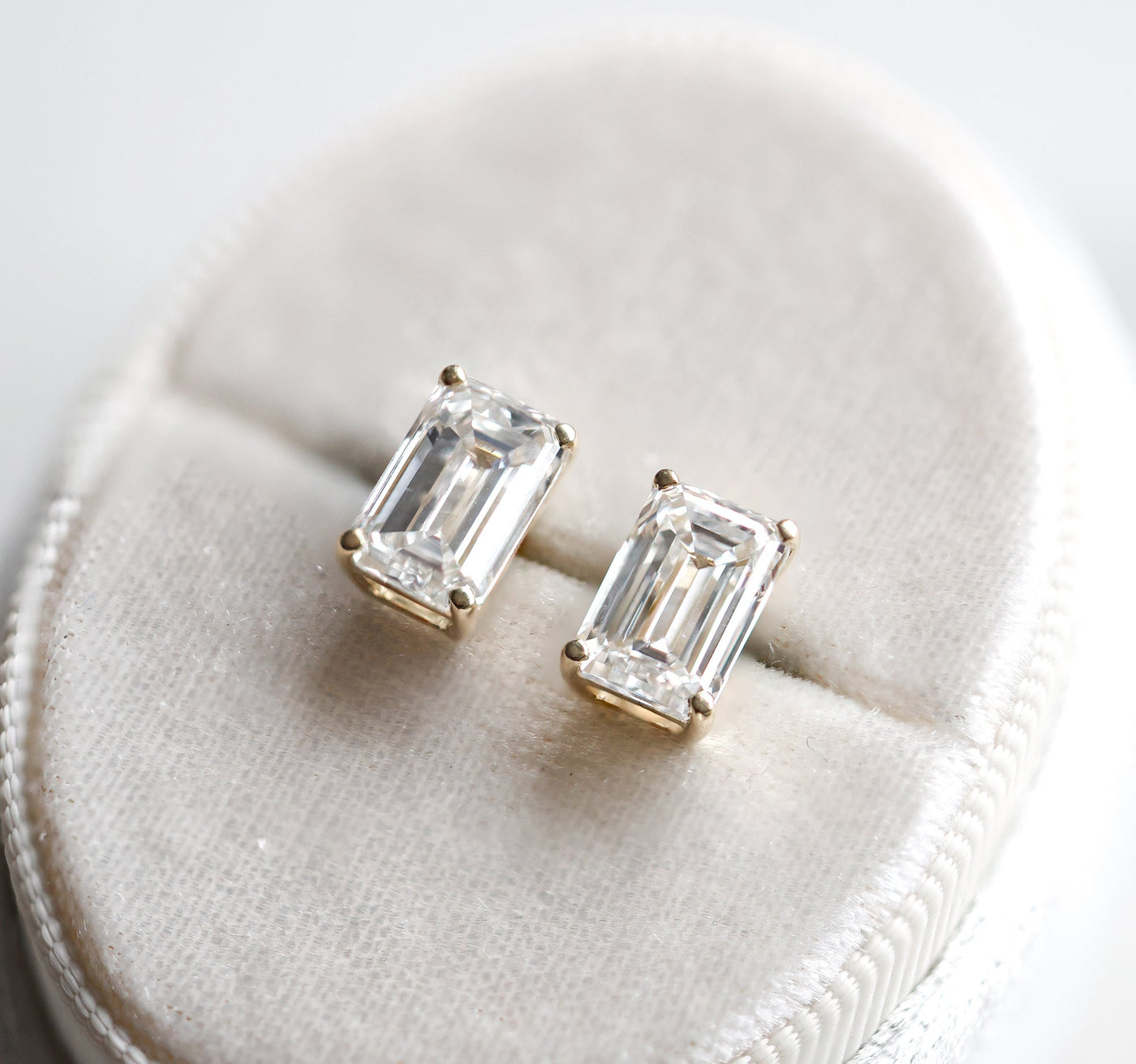 Emerald cut diamond stud earrings