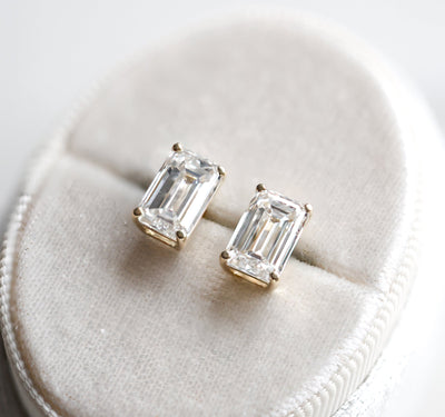 Emerald cut diamond stud earrings