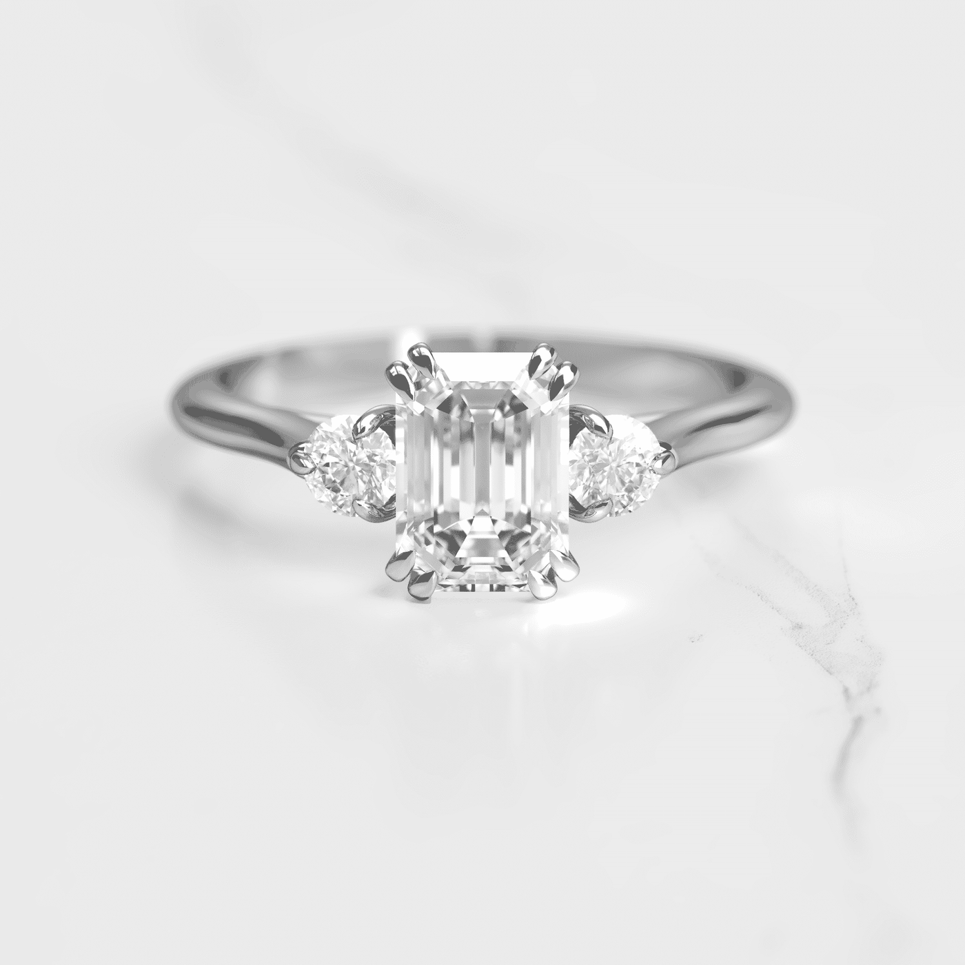 Emerald-Cut White Diamond with Accent Stones