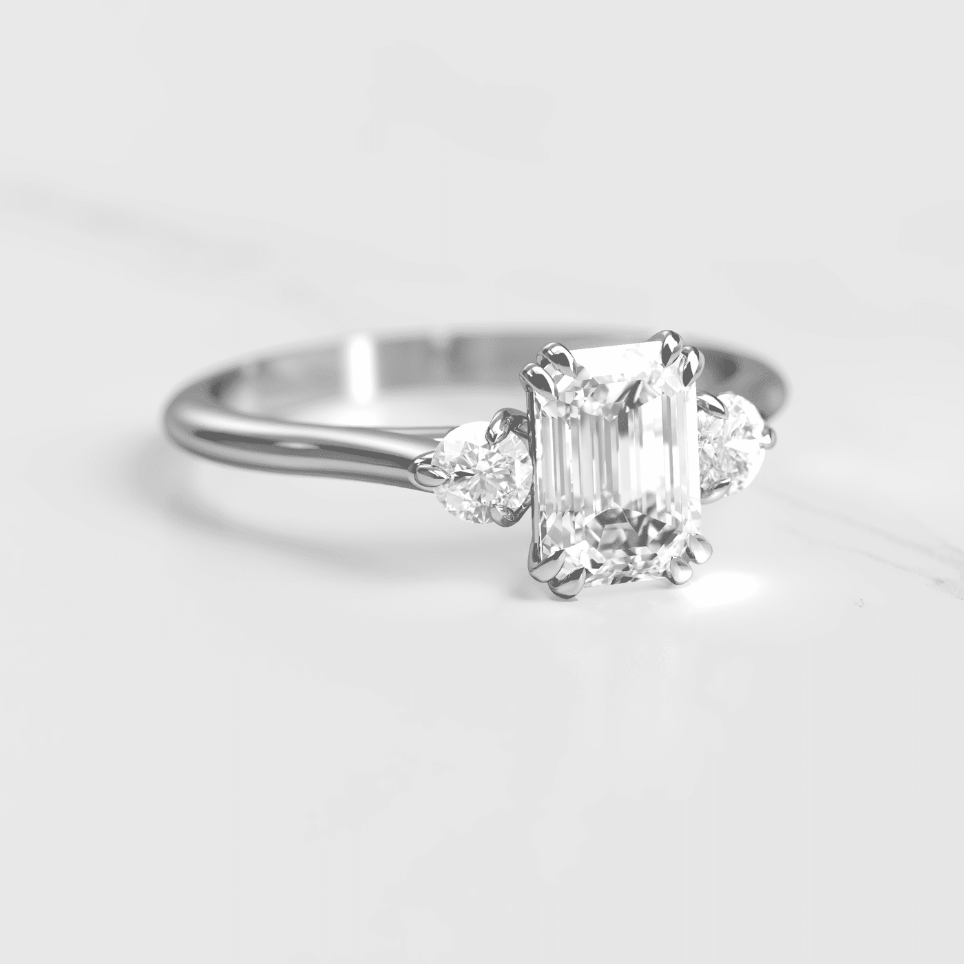 Emerald-Cut White Diamond with Accent Stones