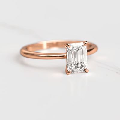 Emerald-Cut Tapered White Diamond Solitaire Ring