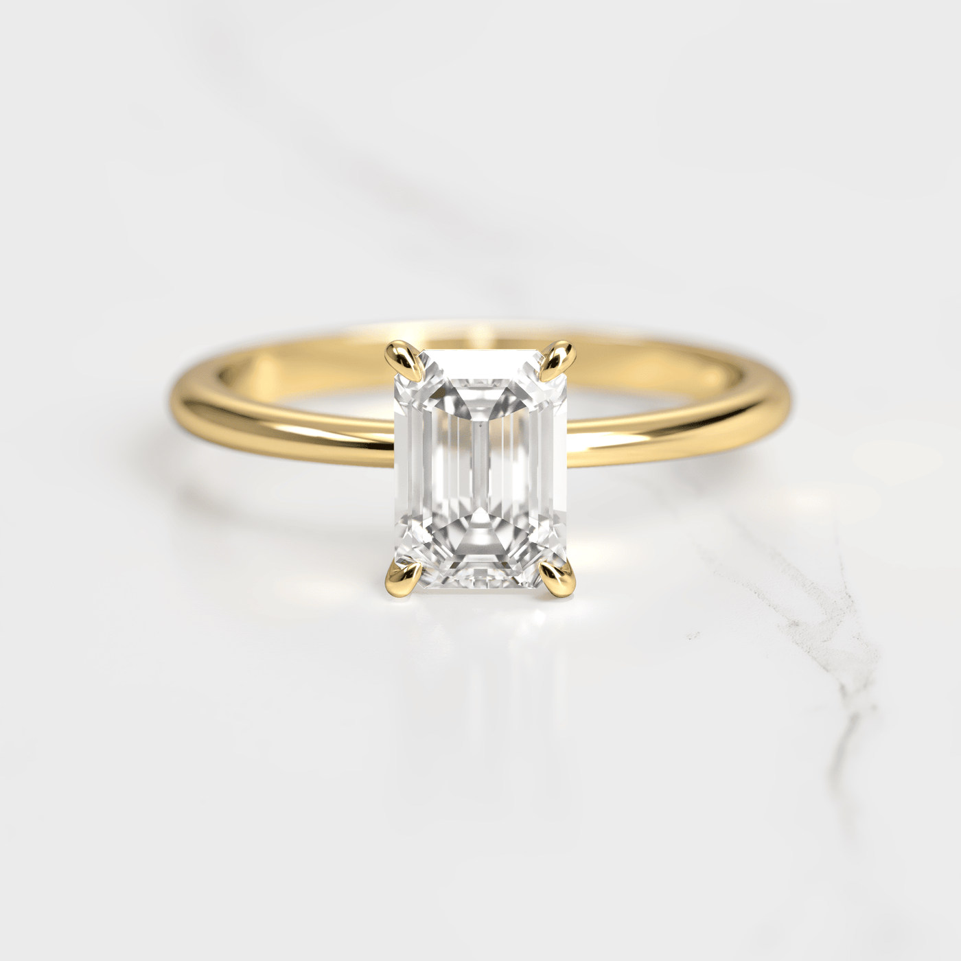 Emerald-Cut Tapered White Diamond Solitaire Ring