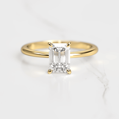 Emerald-Cut Tapered White Diamond Solitaire Ring