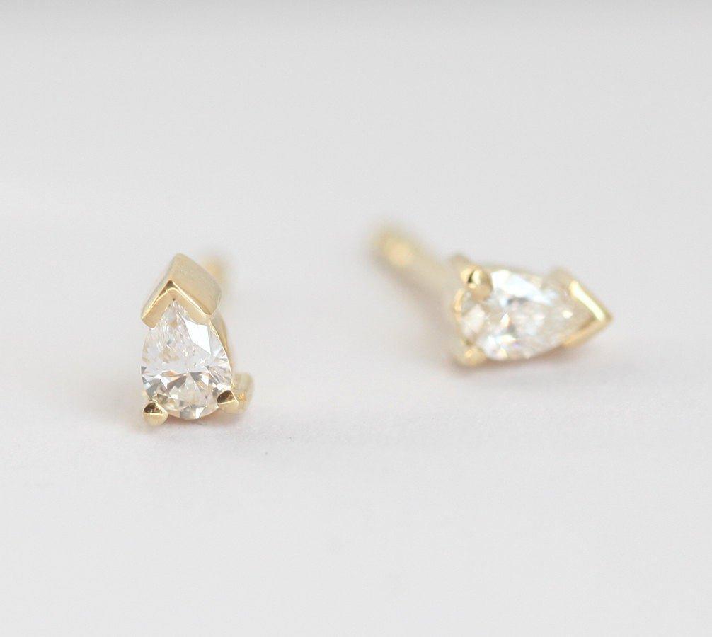 Pear-cut white diamond stud earrings