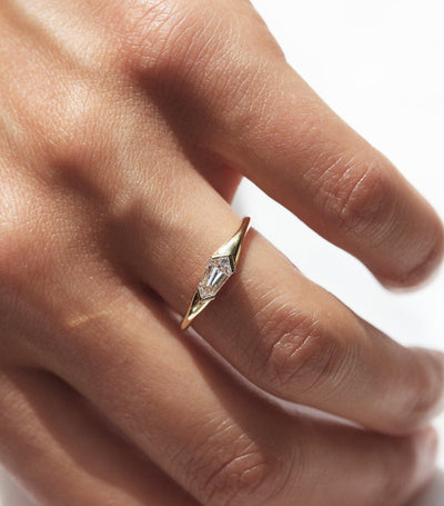 Shield-Shape White Diamond Solitaire Ring