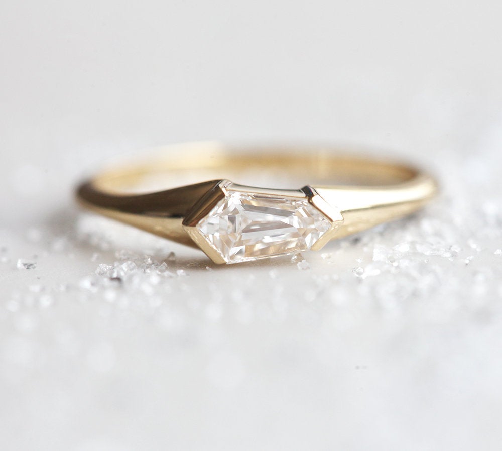 Shield-Shape White Diamond Solitaire Ring