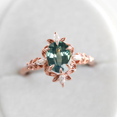Enya Rainbow Moonstone Leaf Diamond Engagement Ring