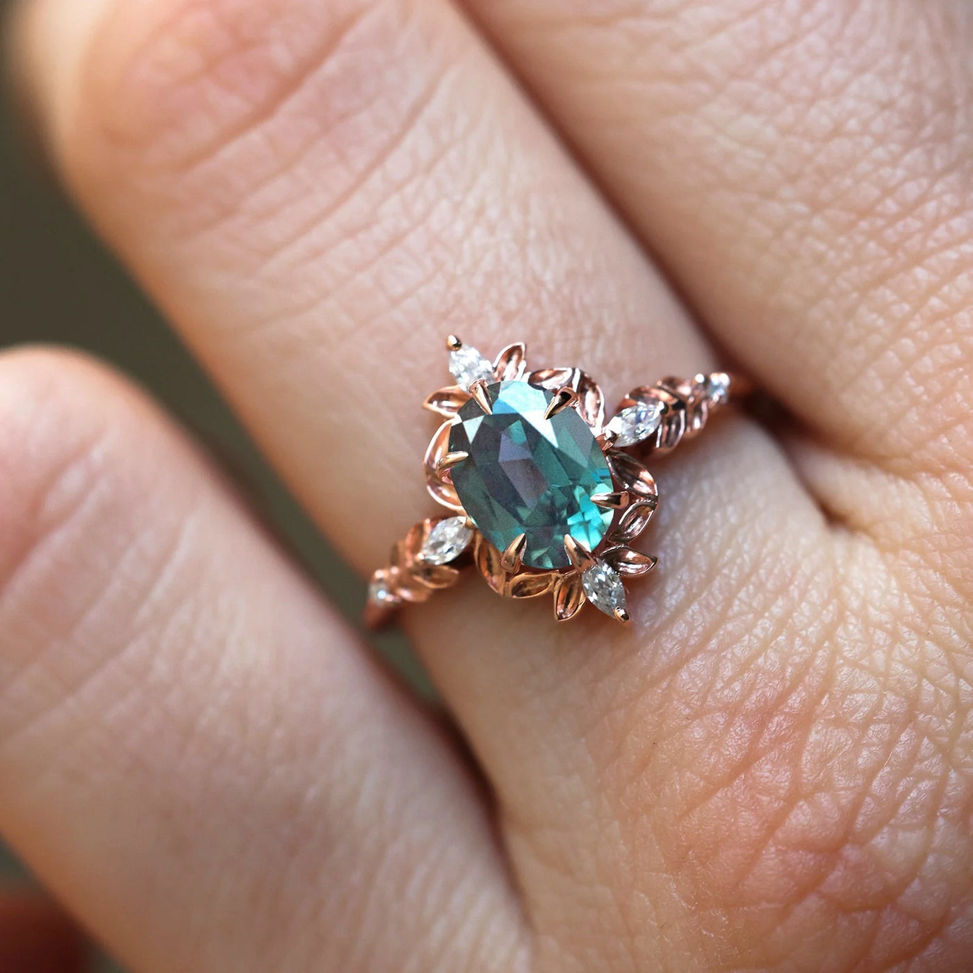 Enya Green Sapphire Diamond Engagement Ring