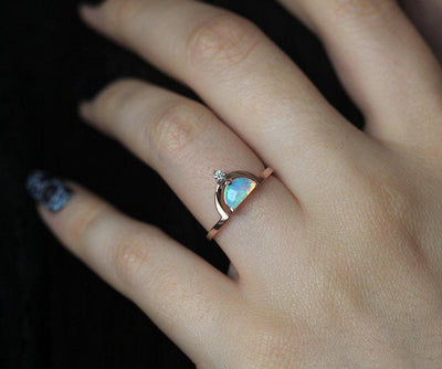 White Half-Moon Opal with Side Round White Diamond