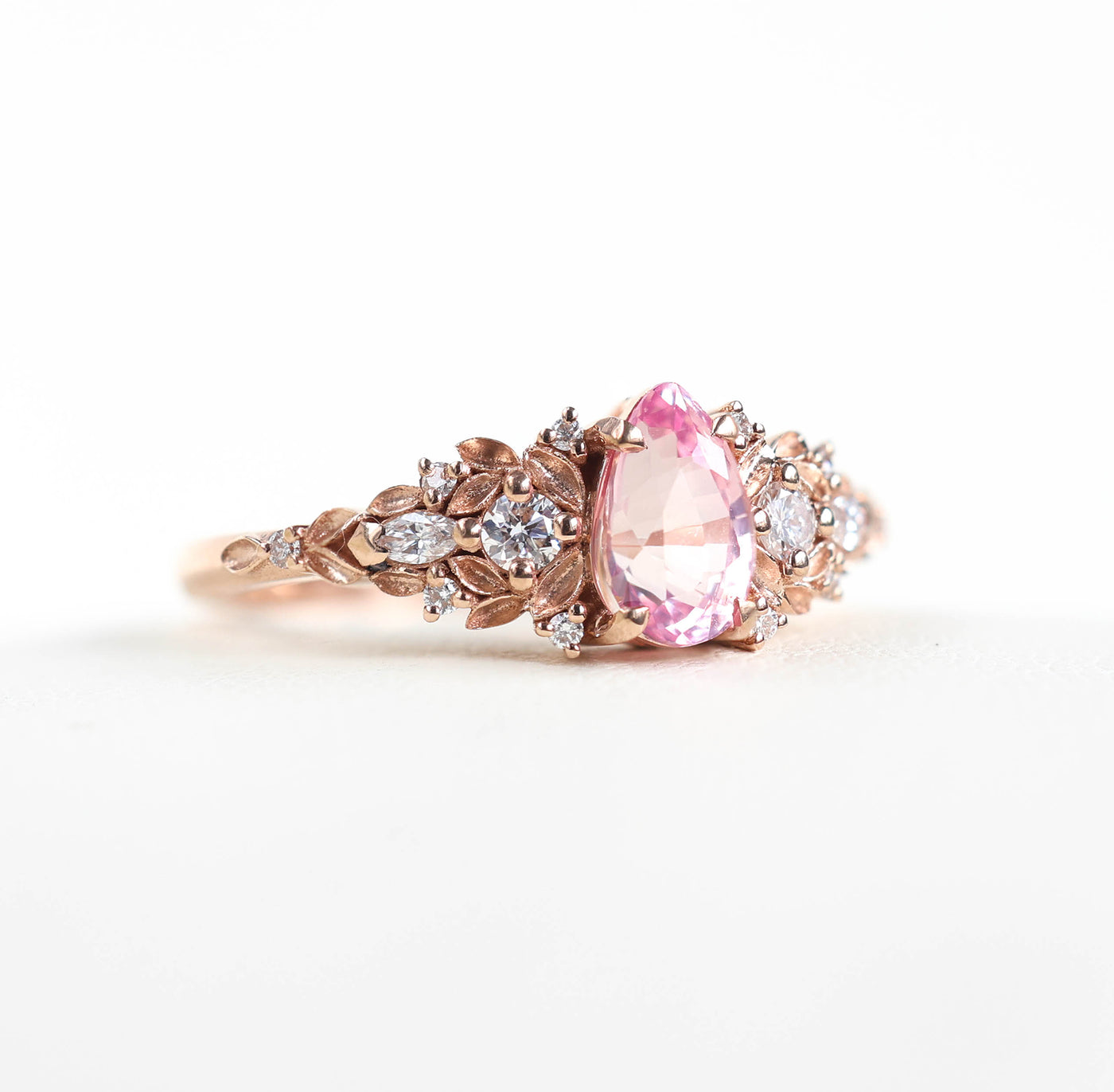 Eryn Padparadscha Sapphire Ring Gold, Elvish Diamond Engagement Ring, Fantasy Ring Whimsical Fairytale Ring 