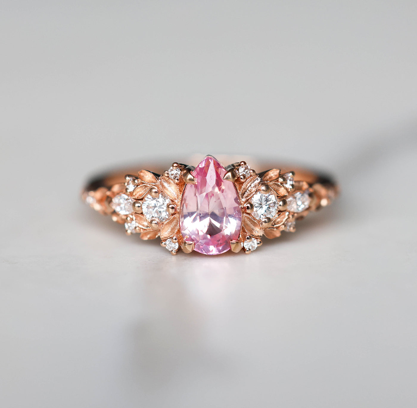 Eryn Padparadscha Sapphire Ring Gold, Elvish Diamond Engagement Ring, Fantasy Ring Whimsical Fairytale Ring 