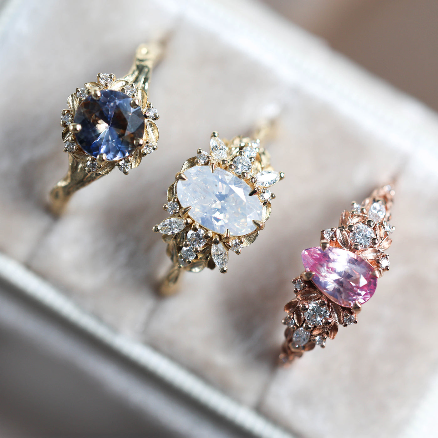 Eryn Padparadscha Sapphire Ring Gold, Elvish Diamond Engagement Ring, Fantasy Ring Whimsical Fairytale Ring 