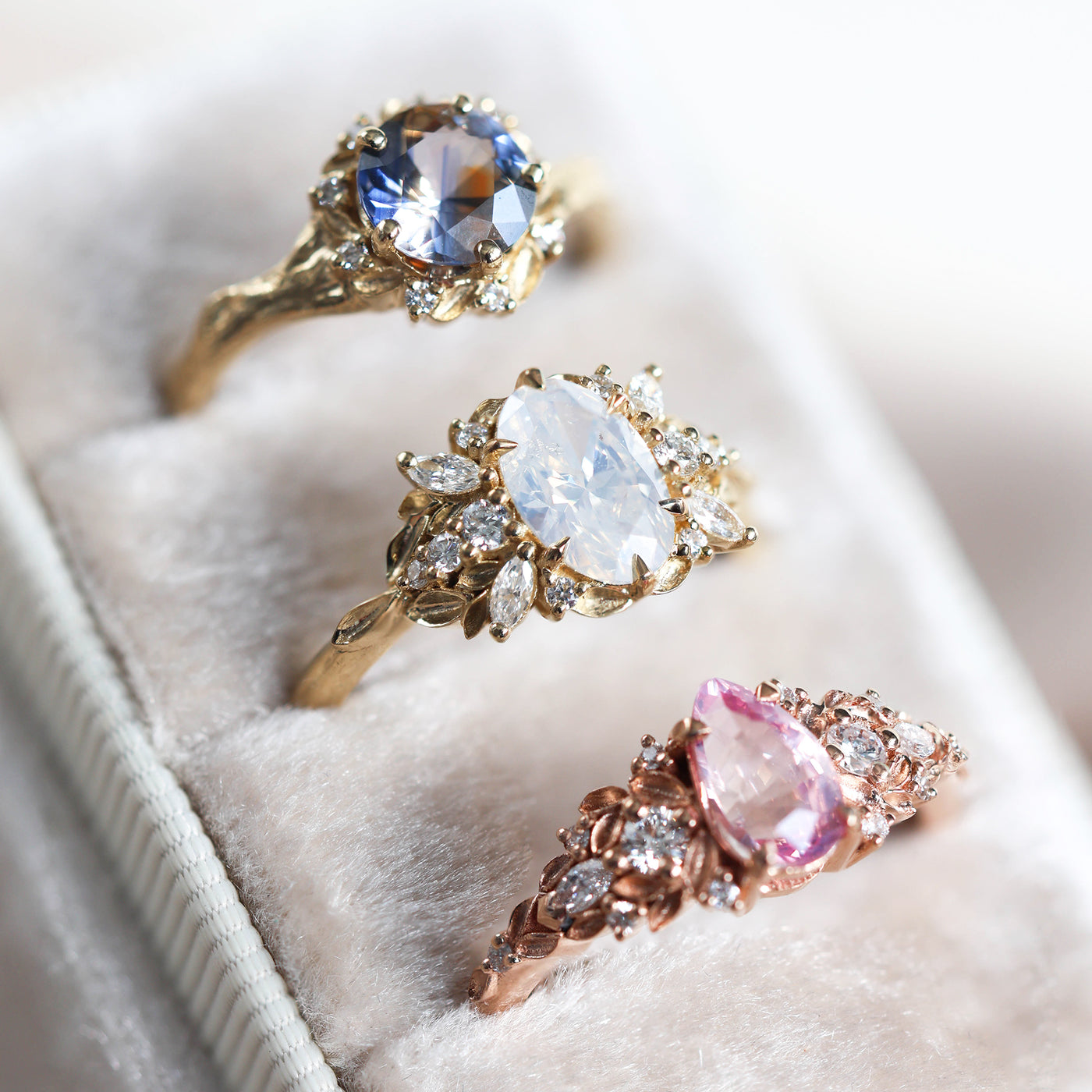 Eryn Padparadscha Sapphire Ring Gold, Elvish Diamond Engagement Ring, Fantasy Ring Whimsical Fairytale Ring 