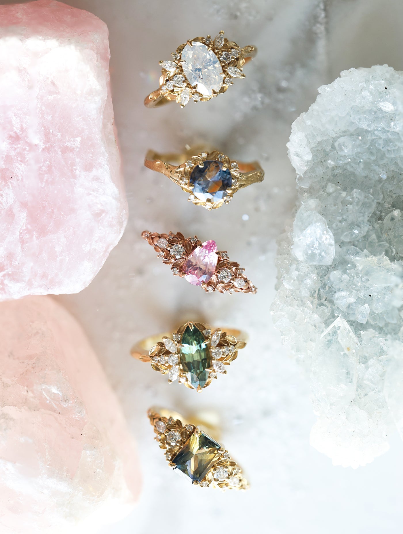 Eryn Padparadscha Sapphire Ring Gold, Elvish Diamond Engagement Ring, Fantasy Ring Whimsical Fairytale Ring 