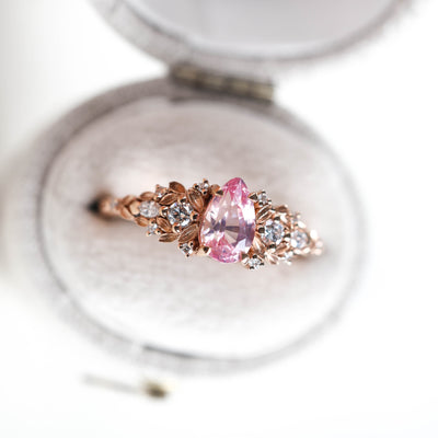 Eryn Padparadscha Sapphire Ring Gold, Elvish Diamond Engagement Ring, Fantasy Ring Whimsical Fairytale Ring 