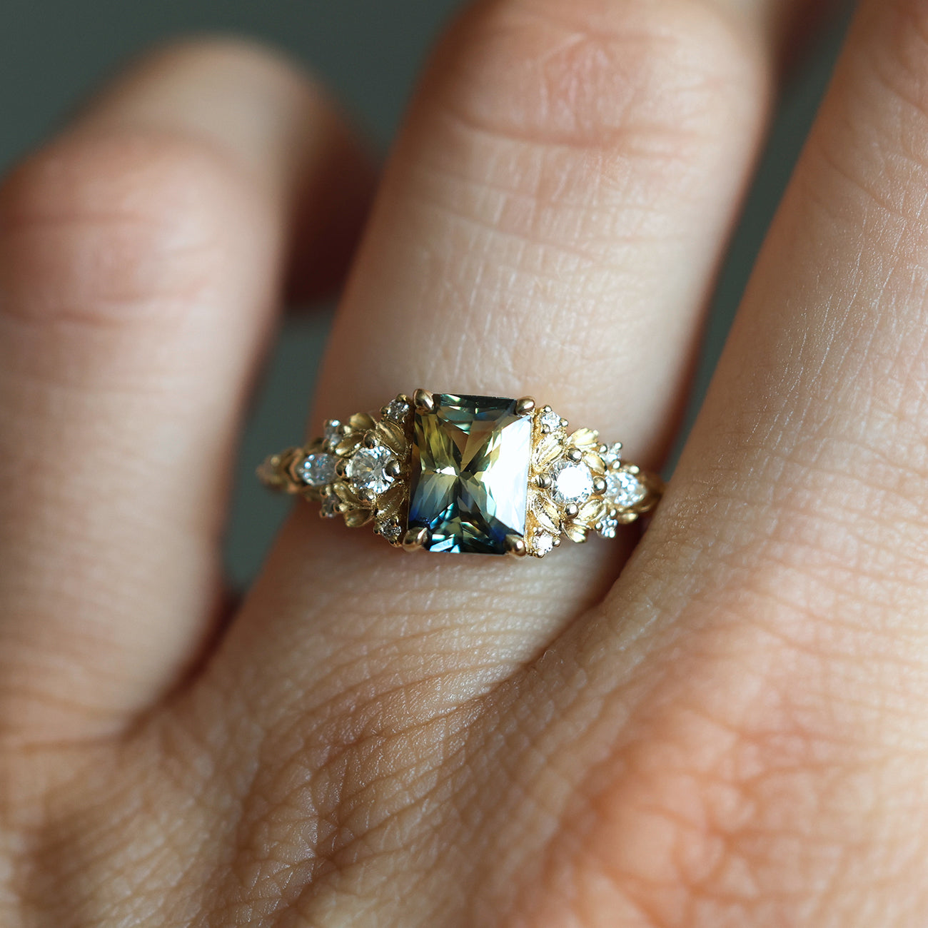 Eryn Sapphire Engagement Ring Gold, Elvish Diamond Engagement Ring - Ready to Ship