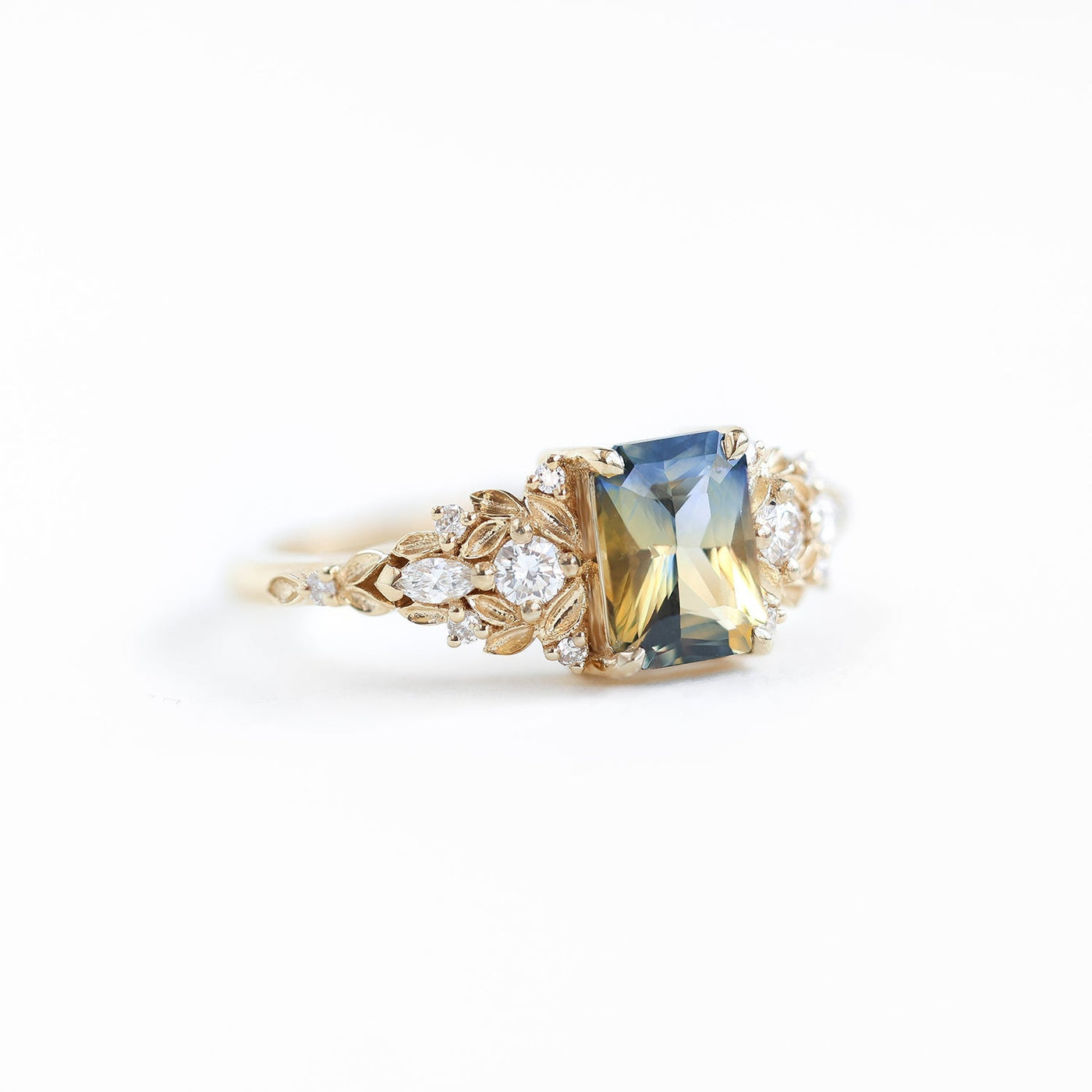 Eryn Sapphire Engagement Ring Gold, Elvish Diamond Engagement Ring - Ready to Ship