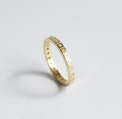 Simple Princess-Cut White Diamonds Eternity Wedding Ring